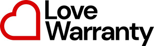 Love Warranty logo featuring a prominent red heart symbolising affection and connection.